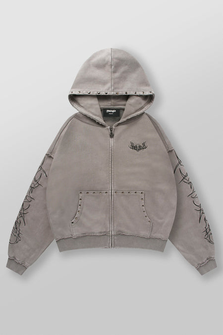 5232 - Tribal Stud Zip-Ups - Light Grey