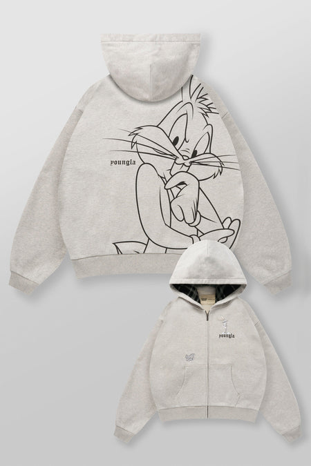 5257 - Looney Tunes Plaid Zip-Ups - Heather Grey