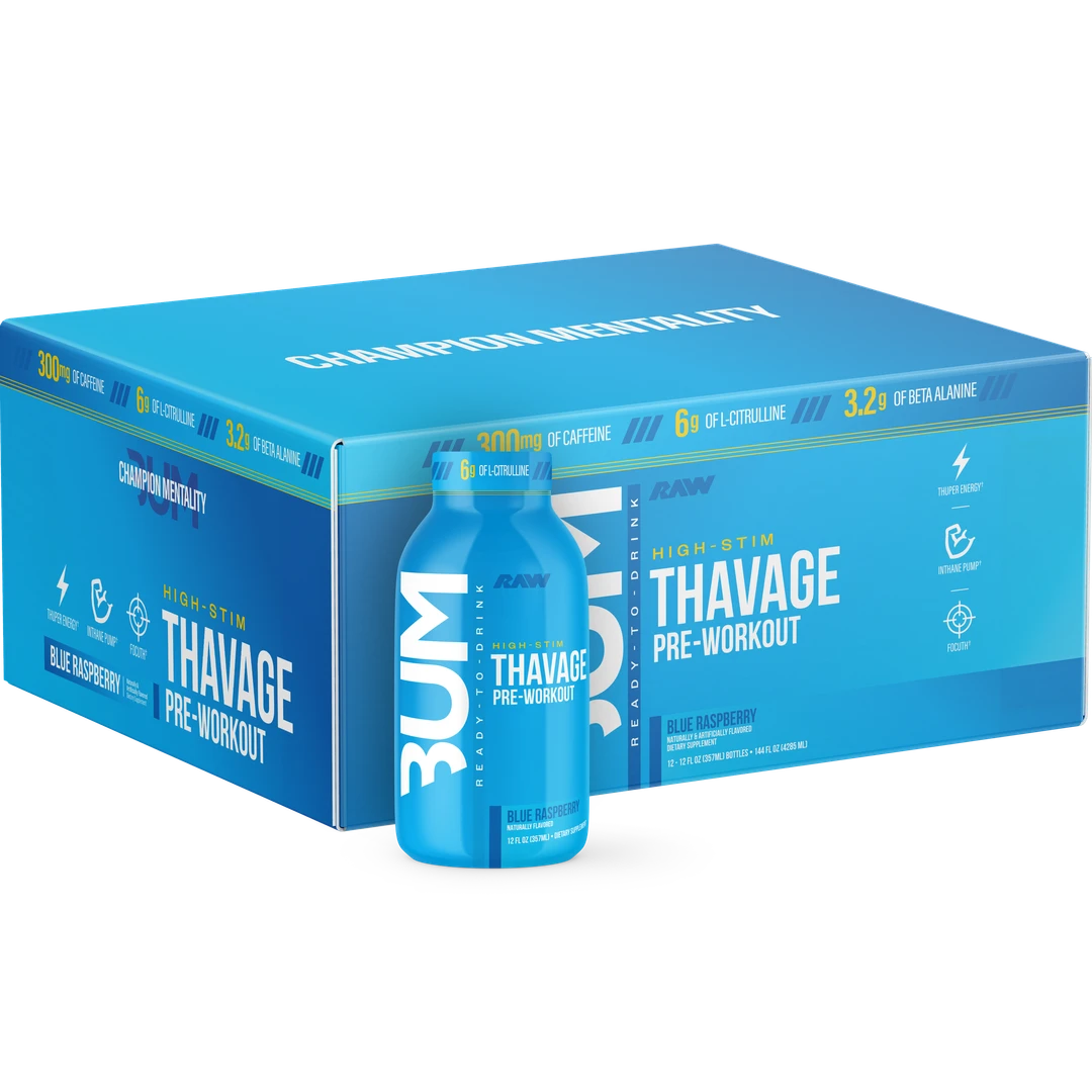 BUM THAVAGE RTD PWO 12 OZ/ 12 PACK - BLUE RASPBERRY