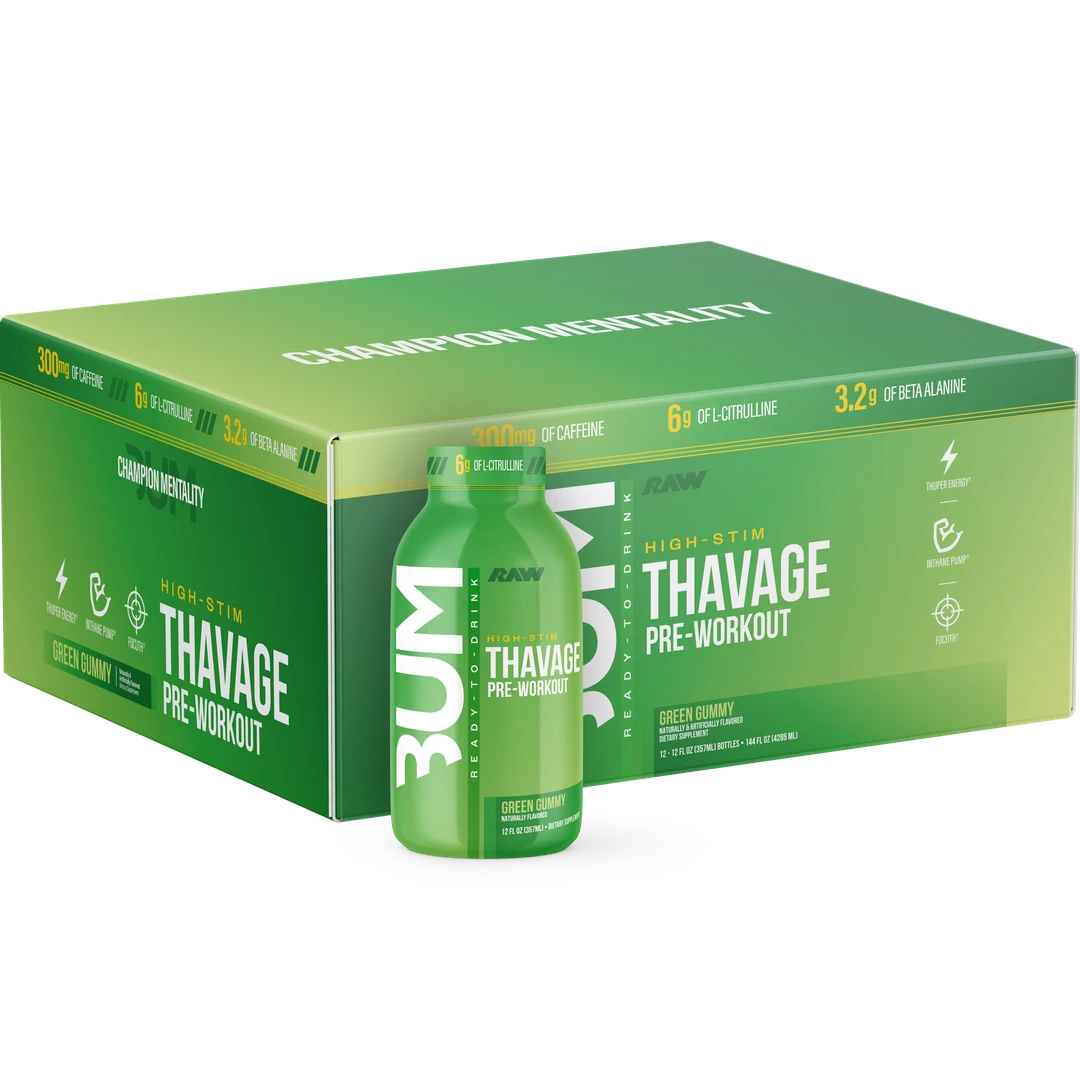 BUM THAVAGE RTD PWO 12 OZ/ 12 PACK - GREEN GUMMY