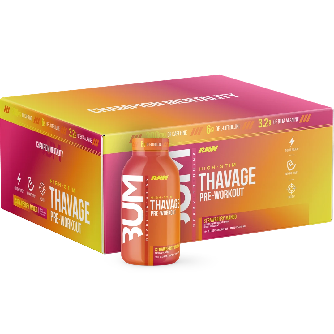 BUM THAVAGE RTD PWO 12 OZ/ 12 PACK - STRAWBERRY MANGO
